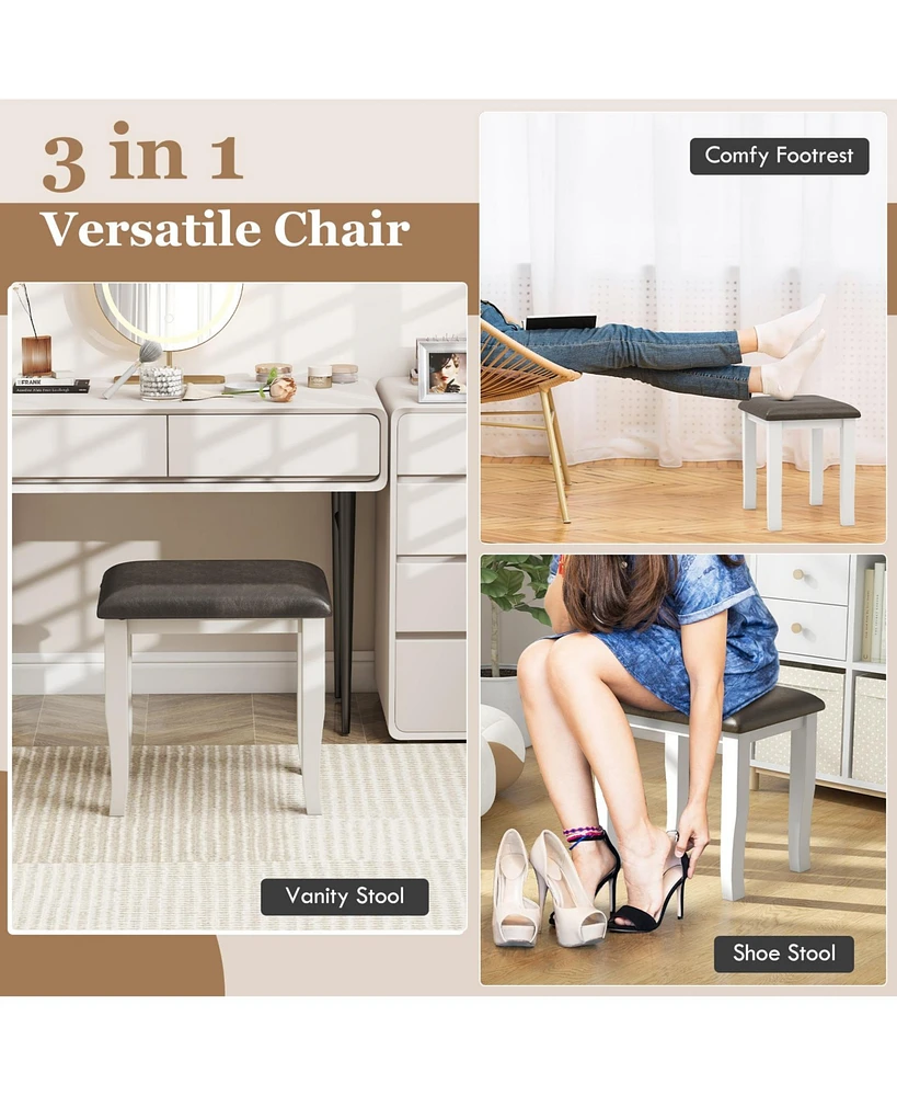 Slickblue Faux Leather Vanity Stool Chair Set of 2 for Makeup Room and Living Room-Grey and White