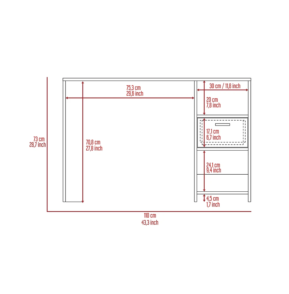 Fm Furniture Arlington Computer Desk with 2-Open Storage Shelves and Drawer with Handle