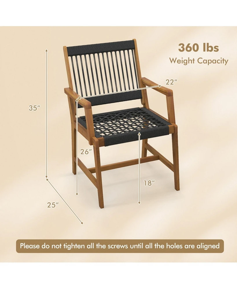 Set of 2 Patio Acacia Wood Dining Chairs with Armrests for Lawn Yard