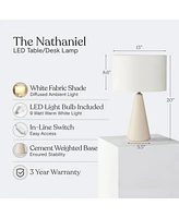 Nathaniel 20" Cement Led Table Lamp with Cream Drum Shade