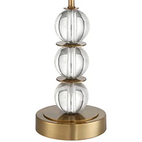 Halston Modern Art Deco Style Buffet Table Lamp 32 1/2" Tall Skinny Brass Gold Metal Crystal Ball Accent Off White Fabric Drum Shade Decor for Living