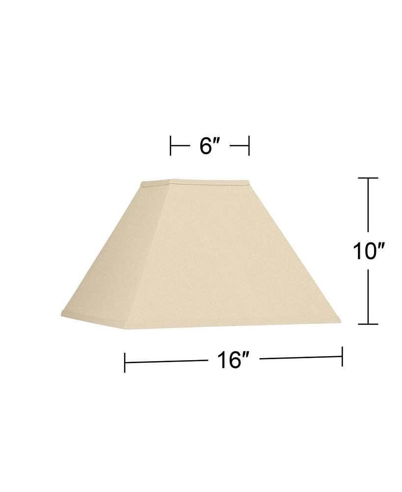 Beige Linen Large Square Lamp Shade 6" Top x 16" Bottom x 12" Slant x 10" High (Spider) Replacement with Harp and Finial