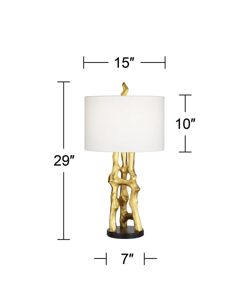 Organic Sculpture 29" Tall Modern Glam Luxury End Table Lamp Gold Finish Single Fabric White Shade Living Room Bedroom Bedside Nightstand House Office