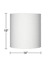 White Tall Linen Medium Drum Lamp Shade 14" Top x 14" Bottom x 15" High (Spider) Fully Assembled Replacement with Harp and Finial for Table Lamps