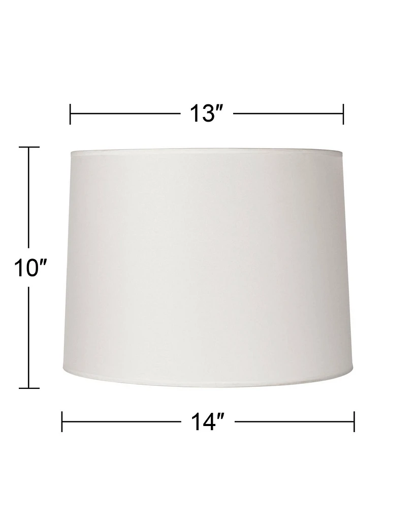 Hardback White Medium Drum Lamp Shade 13" Top x 14" Bottom x 10" Slant x 10" High (Spider) Replacement with Harp and Finial