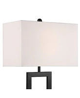 Todd Modern Table Lamp with Usb Port Ac Power Outlet 30" Tall Black Metal White Fabric Rectangle Shade for Living Room Bedroom House Bedside Nightstan