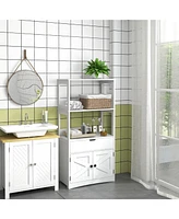 kleankin Bathroom Cabinet Linen Cabinet with Doors and Shelves,