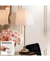 Julia Traditional Glam Luxury Style Buffet Table Lamp with Table Top Dimmer 29.5" Tall Skinny Gold Brass Crystal Glass White Fabric Square Shade