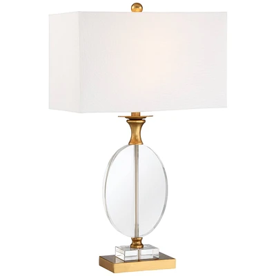 Valerie Modern Glam Luxury Table Lamp 28" Tall Gold Clear Crystal Glass White Fabric Rectangular Shade for Living Room Bedroom House Bedside Nigh