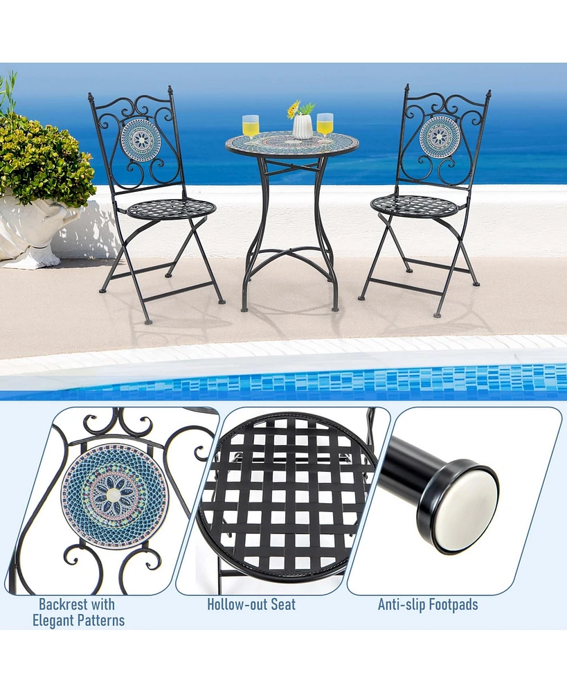 Costway Set of 2 Mosaic Chairs for Patio with Decorative Backrest Heavy-Duty Frame