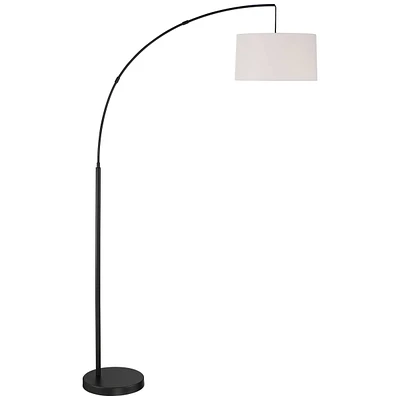 360 Lighting Cora Mid Century Modern Arc Floor Lamp 72" Tall Black Metal White Linen Fabric Drum Shade Decor for Living Room Reading House Bedroom Hom