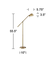 Dawson Traditional Farmhouse Task Pharmacy Light Floor Lamp Standing 55" Tall Antique Brass Metal Adjustable Balance Boom Arm Gold Shade Decor fo