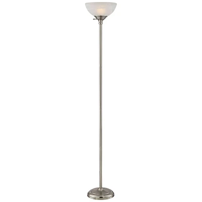 360 Lighting Maddox Modern Torchiere Floor Lamp 71" Tall Satin Nickel Silver Slim Profile Alabaster Glass Shade Pole Light for Living Room Reading Hou