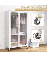 Storage Wardrobe Cabinet Mobile Armoire Closet with Hanging Rod & Adjustable Shelf