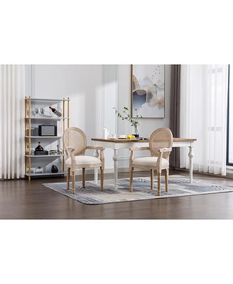 French Vintage Upholstered Fabric Dining Armchair, Beige