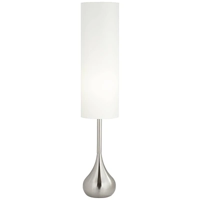 Possini Euro Design Modern Mid Century Modern Droplet-Shaped Floor Lamp 62" Tall Brushed Nickel Silver Metal Cotton Blend Cylinder Drum Shade Decor fo
