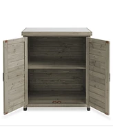 Outdoor Storage Cabinet and Potting Bench with Metal Tabletop and Storage Cabinet - Wooden Outdoor Garden Patio Workstation Table, Natural