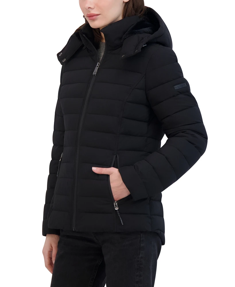 Nautica Women's Faux-Fur-Trim Hooded Packable Puffer Coat