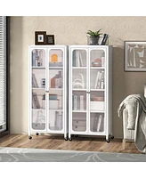Storage Cabinet with Wheels & 2 Translucent Doors Adjustable Shelves Sideboard