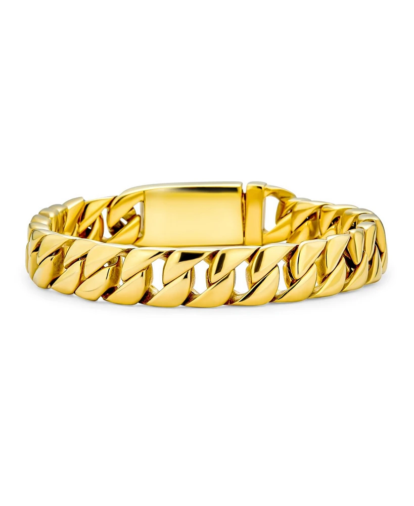 Bling Jewelry Solid Heavy Miami Curb Link Chain Bracelet Gold Plated Stainless Steel 9 Inch