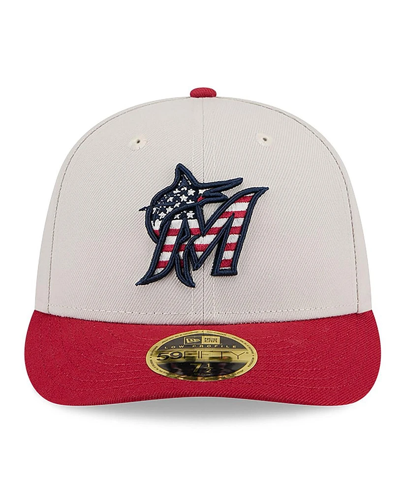 New Era Men's Red Miami Marlins 2024 Fourth of July Low Profile 59FIFTY Fitted Hat