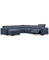 Nevio 6-Pc. Fabric Power Headrest Sectional with Chaise & Console and 1 Motion Chair