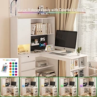 Space-Saving L-Shaped Desk with Ample Workspace, Built-In Charging Station