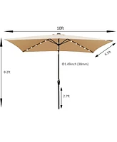 10 X 6.5FT Rectangular Patio Solar Led Lighted Outdoor Umbrellas With Crank And Push Button