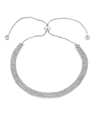 Bling Jewelry Triple Row Thin 3 Strand Cubic Zirconia Cz Slide Bolo Style Tennis Bracelet Prom Adjustable