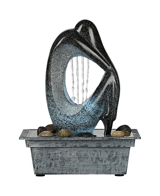 Modern Silhouette 10" High Small Zen Indoor Outdoor Decor Faux Stone Tabletop Fountain with Light Led Waterfall Water Feature for Outside Garden