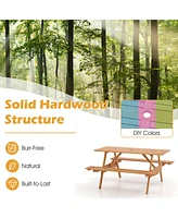 6 Person Picnic Table Set with Patio Table 2 Built-in Benches 2" Umbrella Hole