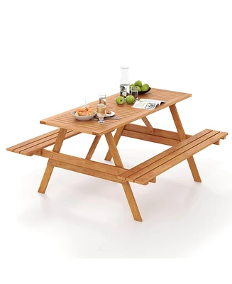 6 Person Picnic Table Set with Patio Table 2 Built-in Benches 2" Umbrella Hole