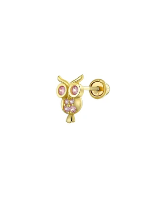 Bling Jewelry Tiny Pink Cz Lucky Wise Owl Bird Helix Cartilage Ear Lobe Piercing Daith 1 Piece Stud Earring Cubic Zirconia14K Yellow Gold Screw back