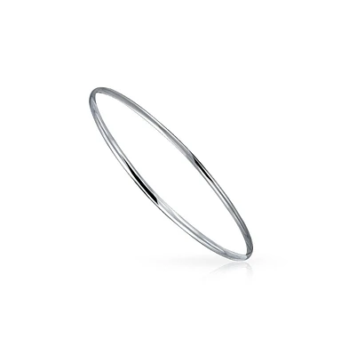 Bling Jewelry Plain Simple Dome Edge Layering Stacking Thin 2MM Shinny Sterling Silver Bangle Bracelet