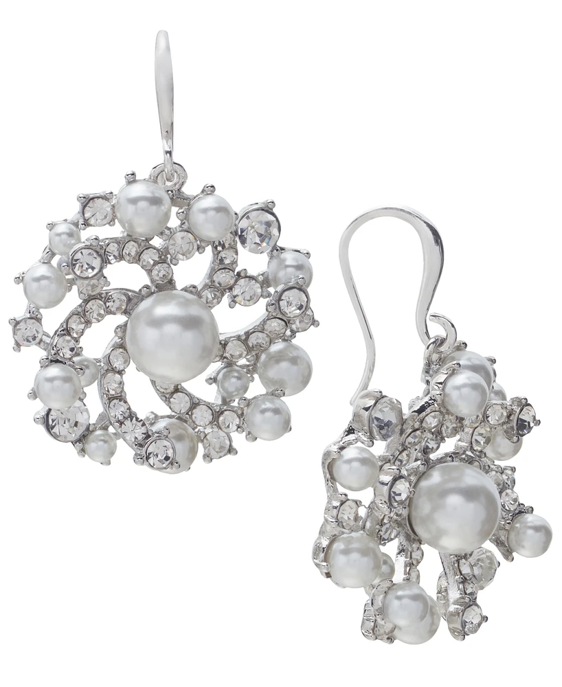 Charter Club Imitation Pearl & Glass Crystal Swirl Cluster Drop Earrings, Created for Macy's