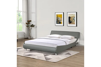 Faux Leather Upholstered Platform Bed Frame, Curve Design, Wood Slat Support, No Box Spring Needed, Easy Assemble, Queen Size, Gray