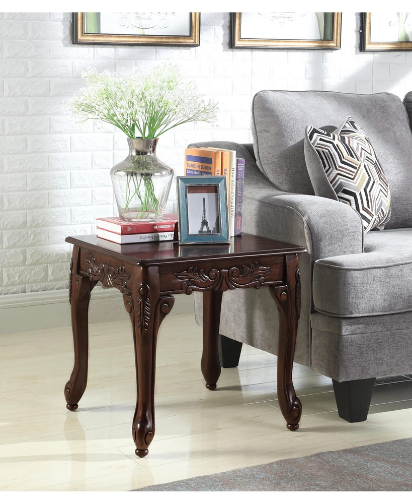 Ornate Detailing Dark Cherry Finish Wood End Table