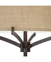 Tremont Modern Mid Century Floor Lamp Standing 62" Tall Deep Bronze Metal Tan Burlap Drum Shade for Living Room Reading Bedroom Office House Home