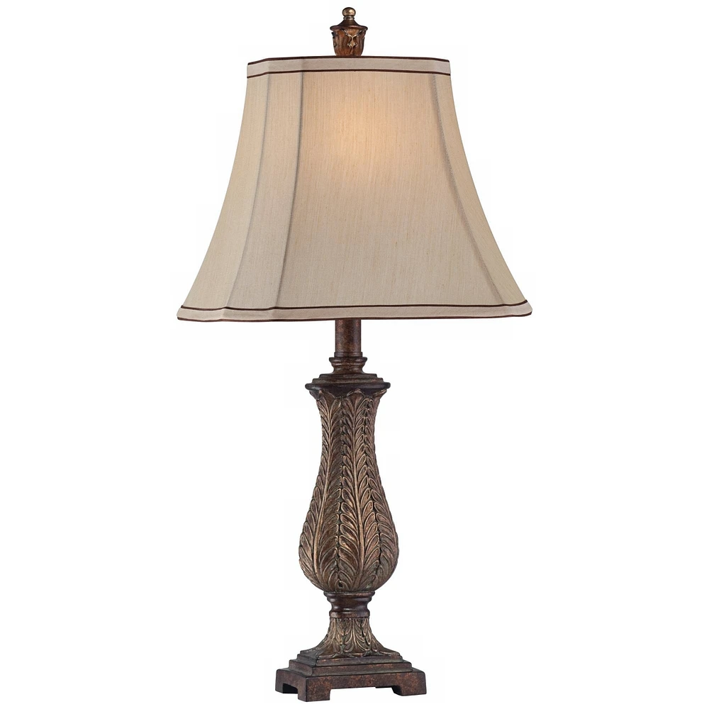 Traditional Style Table Lamp 25" High Old Oak Antique Brown Petite Vase Beige Fabric Rectangular Shade Decor for Living Room Bedroom House Bedsid
