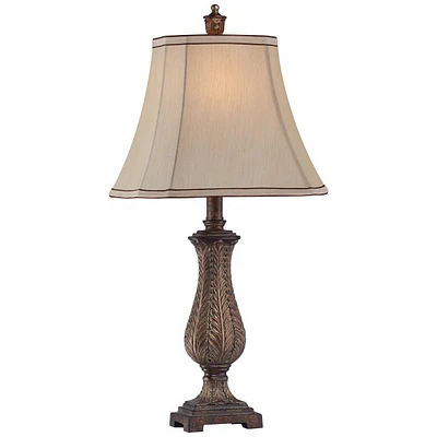 Traditional Style Table Lamp 25" High Old Oak Antique Brown Petite Vase Beige Fabric Rectangular Shade Decor for Living Room Bedroom House Bedsid