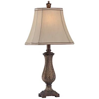 Traditional Style Table Lamp 25" High Old Oak Antique Brown Petite Vase Beige Fabric Rectangular Shade Decor for Living Room Bedroom House Bedsid