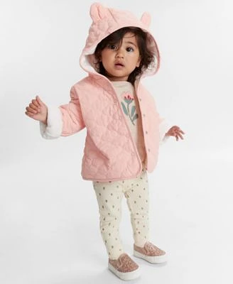 First Impressions Baby Girls Quilted Fleece Lined Jacket Floral Graphic T Shirt Ruffled Back Leggings Created For Macys