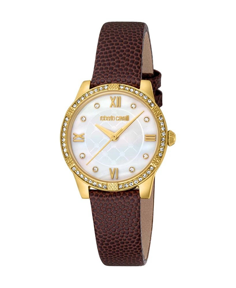 Roberto Cavalli Women's Quartz Brown Leather Watch 30mm