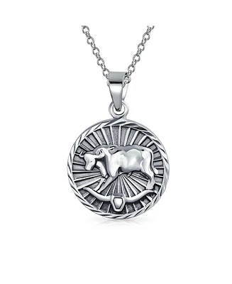 Bling Jewelry Taurus Zodiac Sign Round Medallion Pendant Necklace Sterling Silver