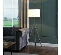 64" - 47" In Mid-Century Adjustable Tripod Chrome/Silver Metal Floor Lamp