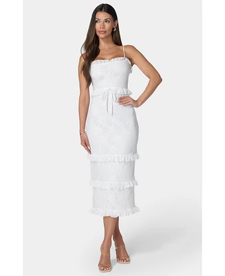 Bebe Women's Lace Maxi with Ruffle Dress