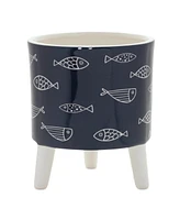 Slickblue Set of 12 Coastal Fish Pattern Planters With Legs for Nautical-Themed Indoor and Outdoor Decor