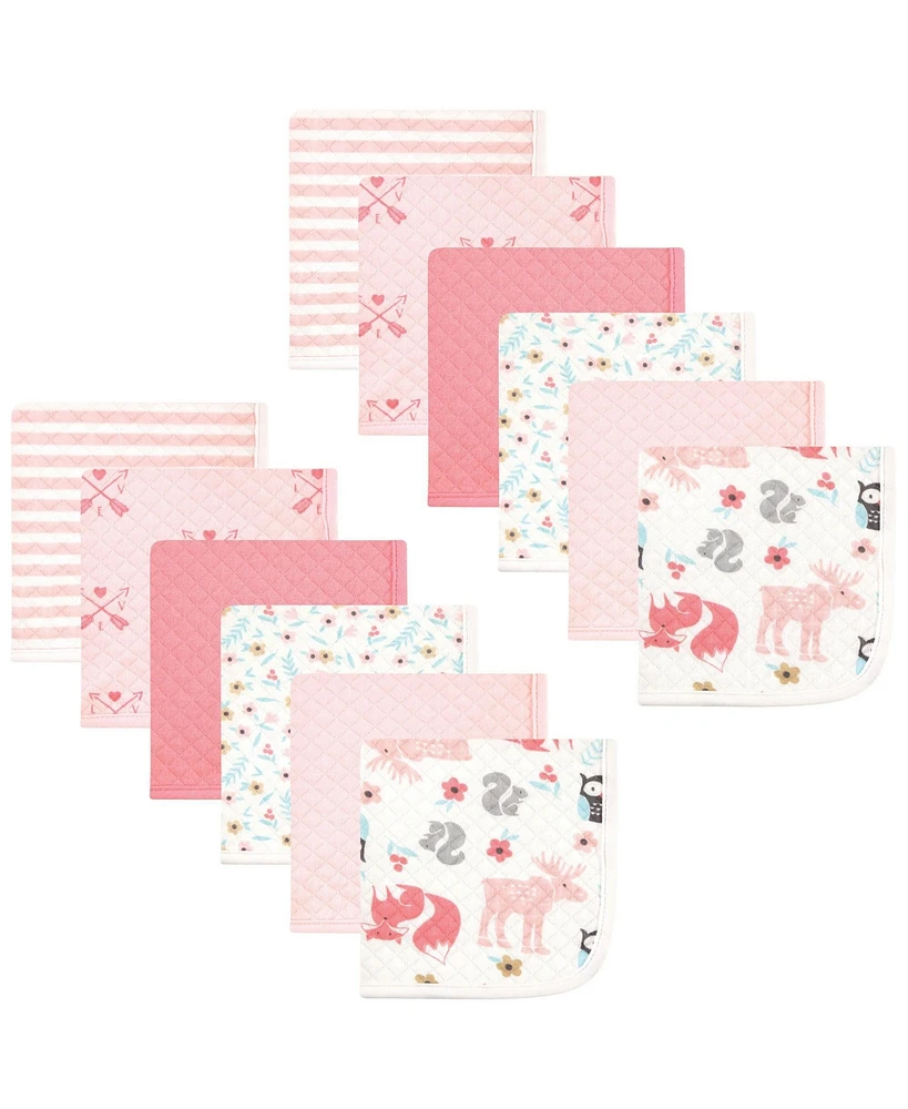 Hudson Baby Infant Girl 24Pc Quilted Cotton Washcloths, Girl Forest, One Size