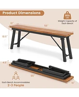 Folding Picnic Table & Bench Set Dining Table with Metal Frame for 4 or 6 Persons