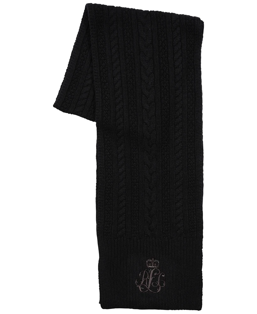 Lauren Ralph Cable Scarf with Direct Embroidery and Stones